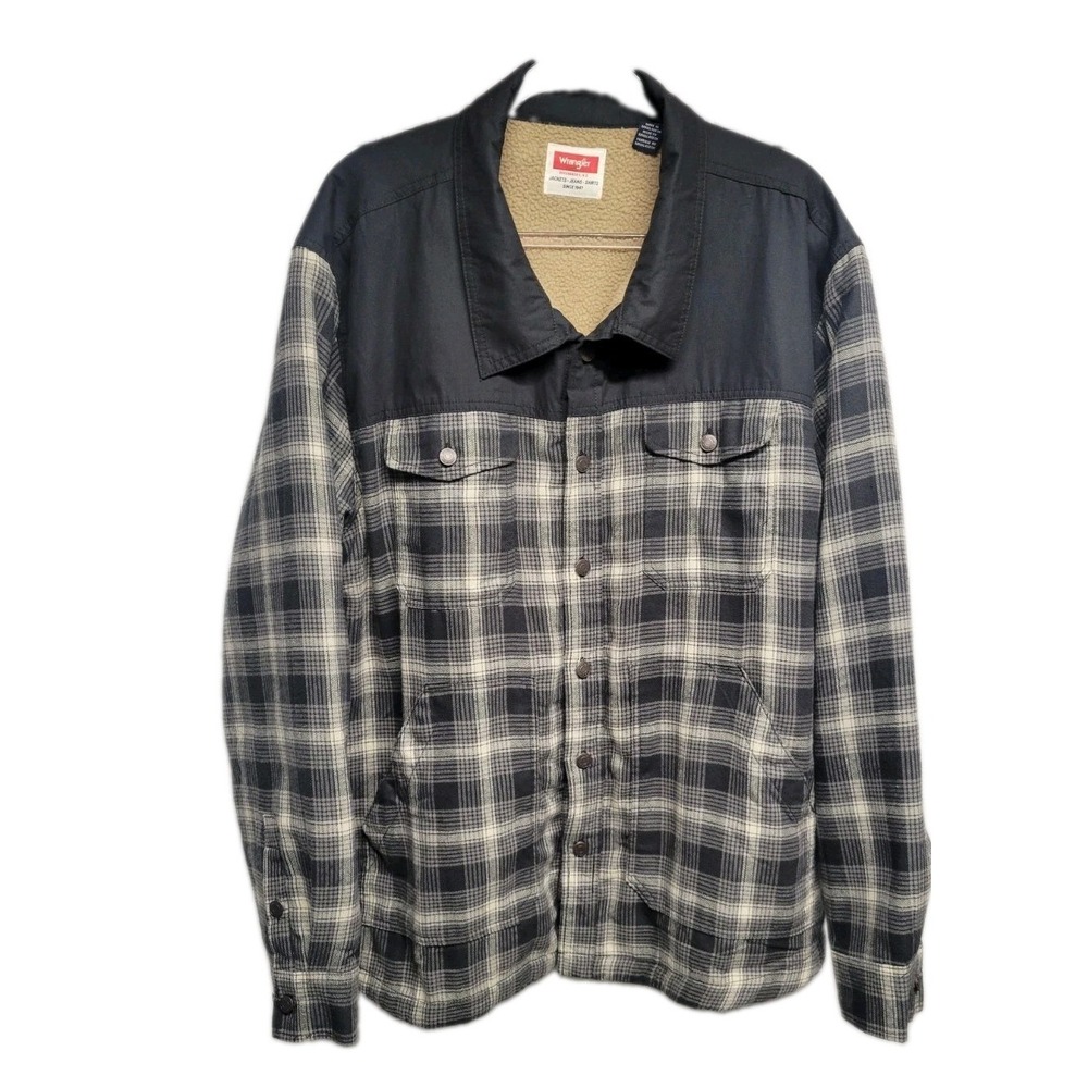 Wrangler Men's Western Plaid Sherpa Lined Flannel Shacket 2xl